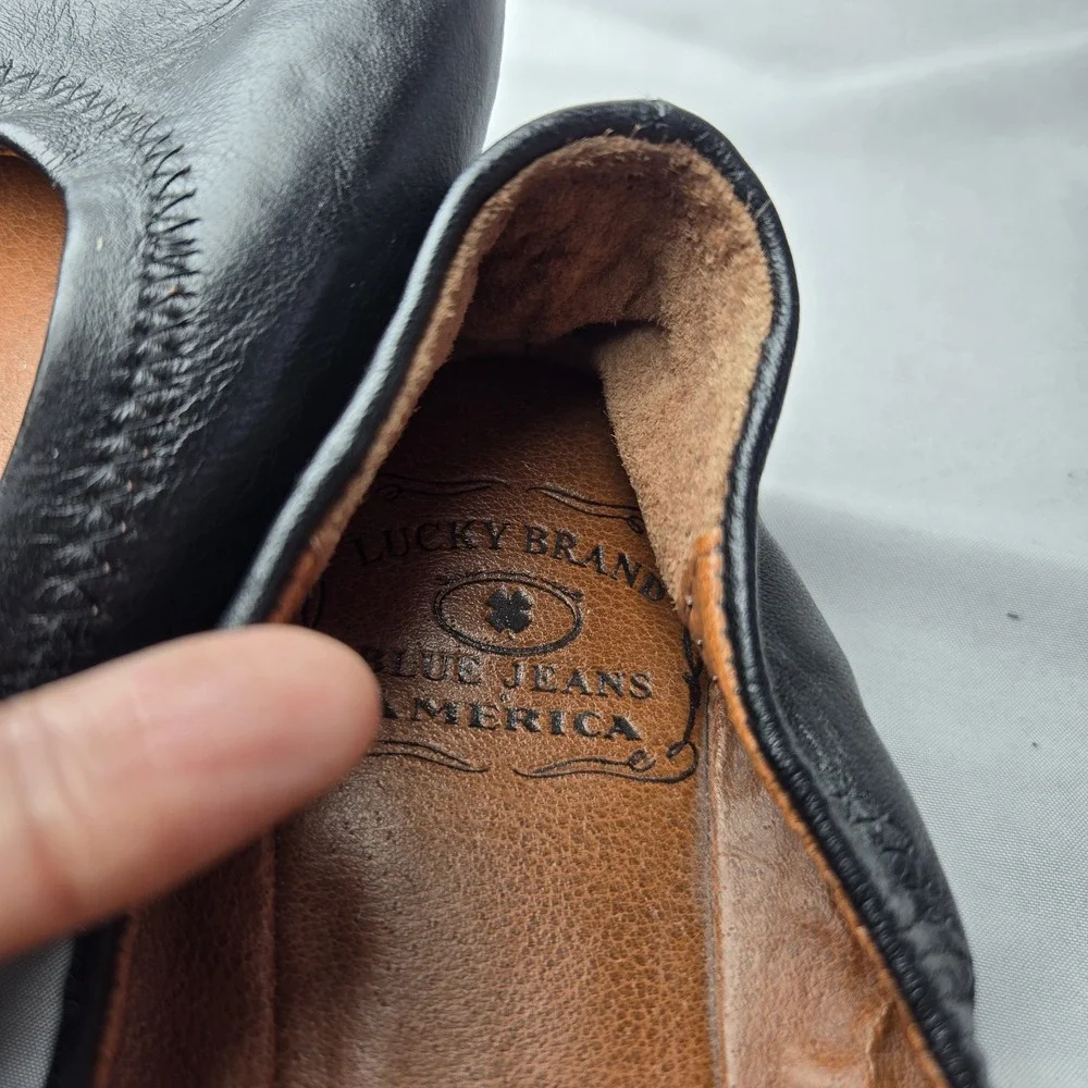 Lucky Brand EMMIE Black Leather Ballet Flats Womens 6M School University Twee
